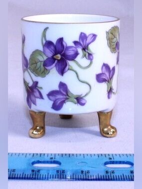 Vintage Mitterteich Bavaria Porcelain Violet Floral Footed Holder - Purple